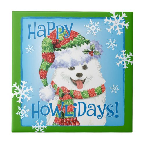 Happy Howliday Eskimo Dog Tile