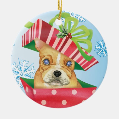 Happy Howliday French Bulldog Ceramic Ornament