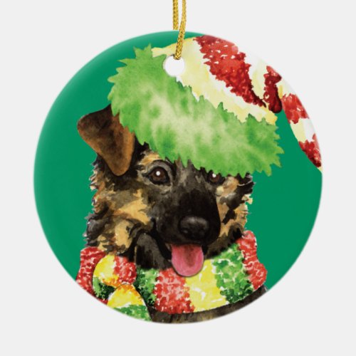 Happy Howliday German Shepherd Ceramic Ornament