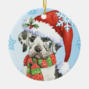 Happy Howliday Great Dane Ceramic Ornament