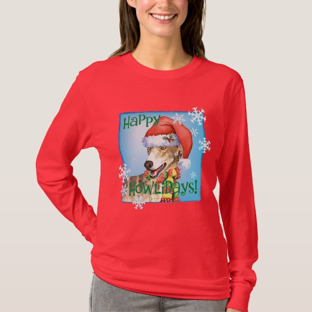 Happy Howliday Greyhound T-Shirt (Front)