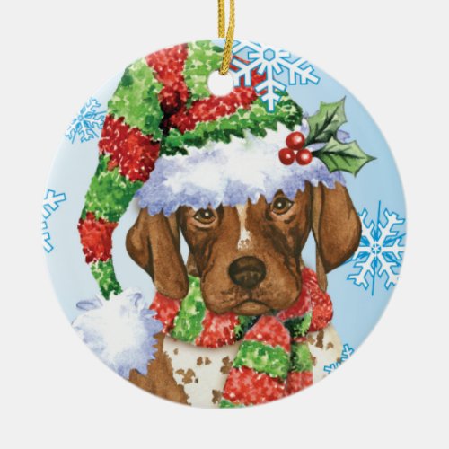 Happy Howliday GSP Ceramic Ornament