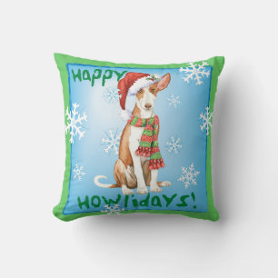 Happy Howliday Ibizan Hound Throw Pillow