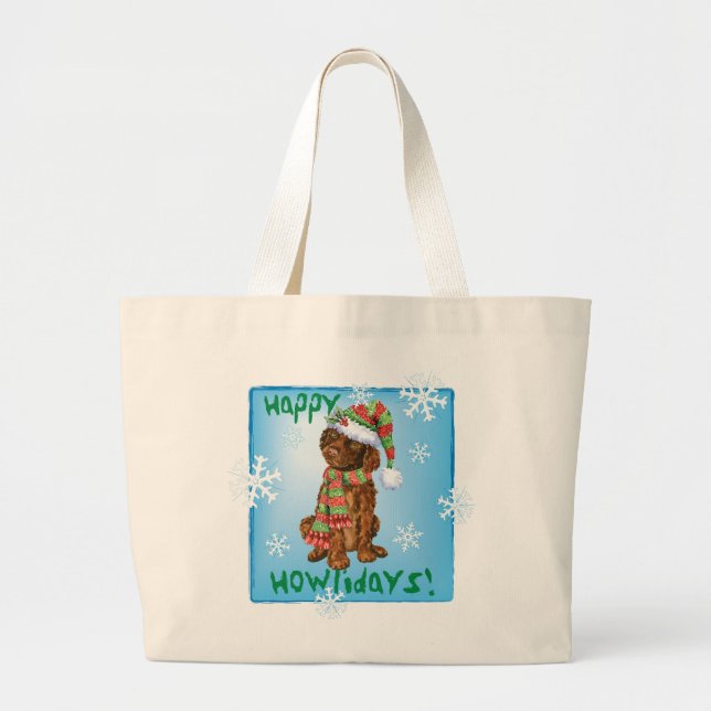 Happy Howliday Irish Water Spaniel Large Tote Bag (Front)
