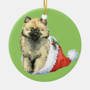 Happy Howliday Keeshond Ceramic Ornament