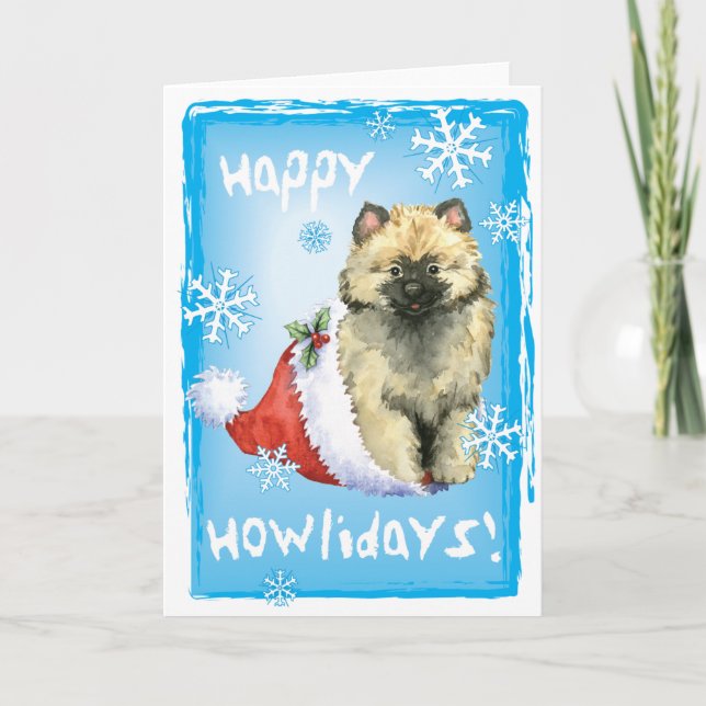 Happy Howliday Keeshond Holiday Card (Front)