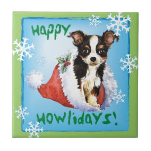 Happy Howliday Long Coat Chihuahua Ceramic Tile