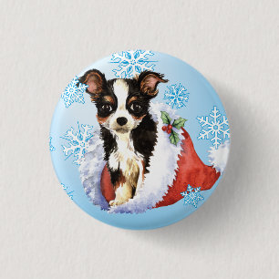 Happy Howliday Long Coat Chihuahua Pinback Button