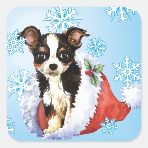 Happy Howliday Long Coat Chihuahua Square Sticker