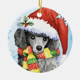 Happy Howliday Miniature Poodle Ceramic Ornament