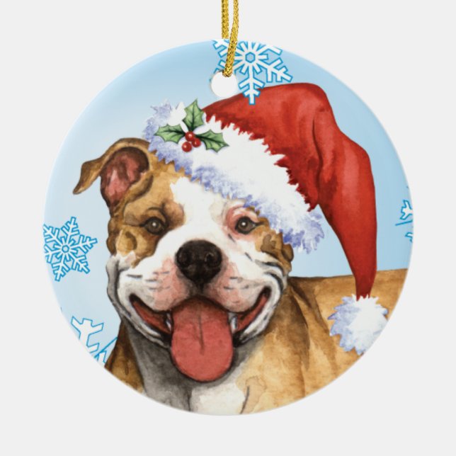 Happy Howliday Pit Bull Terrier Ceramic Ornament (Front)