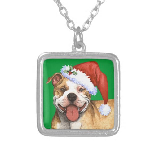 Happy Howliday Pit Bull Terrier Silver Plated Necklace