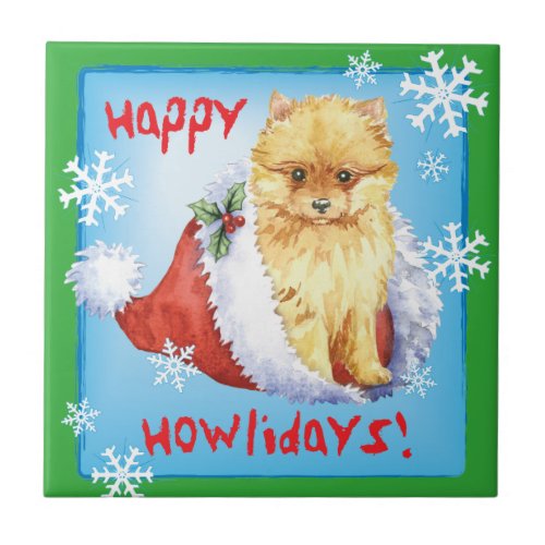 Happy Howliday Pomeranian Tile