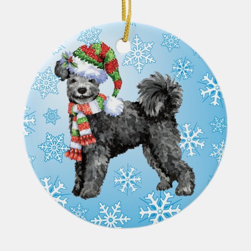 Happy Howliday Pumi Ceramic Ornament