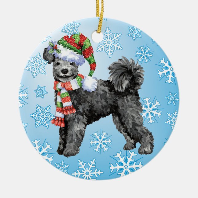 Happy Howliday Pumi Ceramic Ornament (Front)