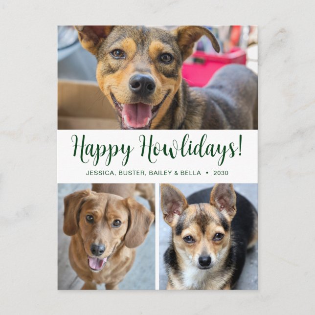Happy Howlidays 3 Photo Holiday Postcard (Front)