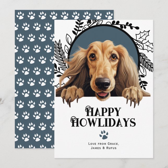 Happy Howlidays Afghan Hound Dog Christmas Holiday Card (Front/Back)