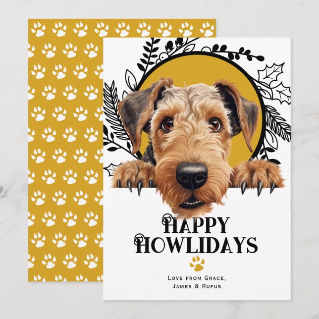Happy Howlidays Airedale Terrier Dog Christmas Holiday Card (Front/Back)