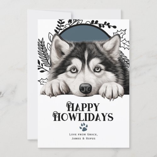 Happy Howlidays Alaskan Malamute Dog Christmas Holiday Card