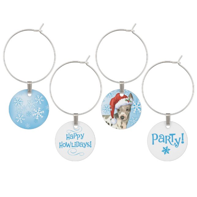 Happy Howlidays American Hairless Terrier Wine Charm (Staggered)
