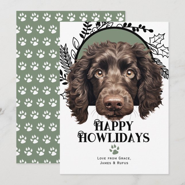 Happy Howlidays American Water Spaniel Christmas Holiday Card (Front/Back)