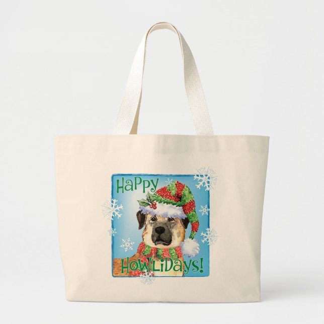 Happy Howlidays Anatolian Shepherd Large Tote Bag (Front)