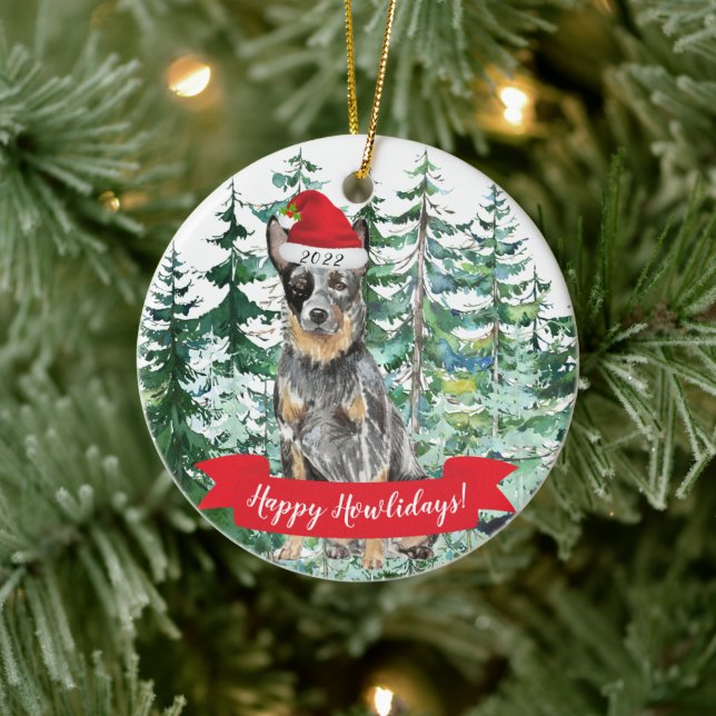 Happy Howlidays Australian Cattle Dog Christmas Ceramic Ornament (Tree)