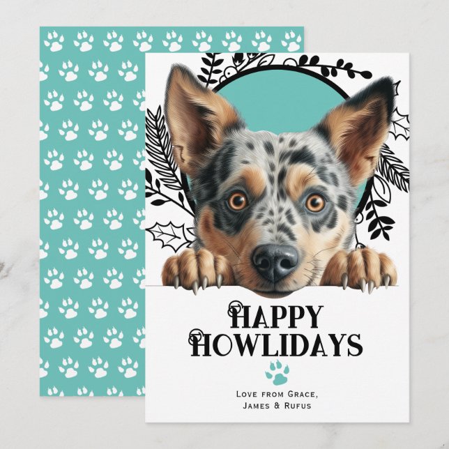Happy Howlidays Australian Cattle Dog Christmas Holiday Card (Front/Back)