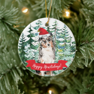 Happy Howlidays Australian Shepherd Dog Christmas Ceramic Ornament