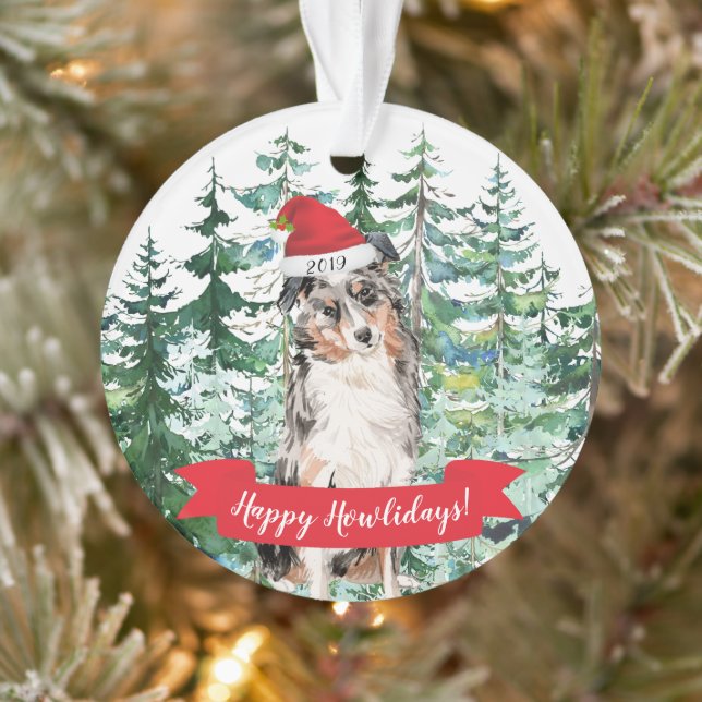 Happy Howlidays Australian Shepherd Dog Christmas Ornament (Tree)