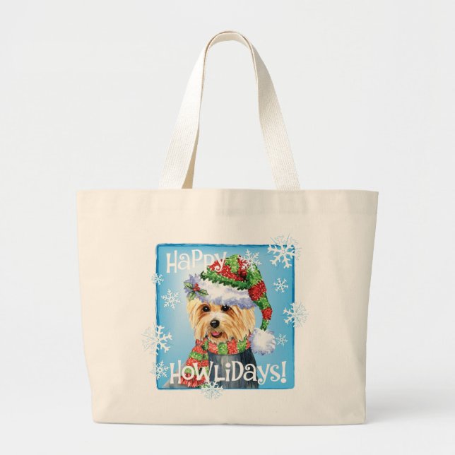 Happy Howlidays Australian Terrier Large Tote Bag (Front)