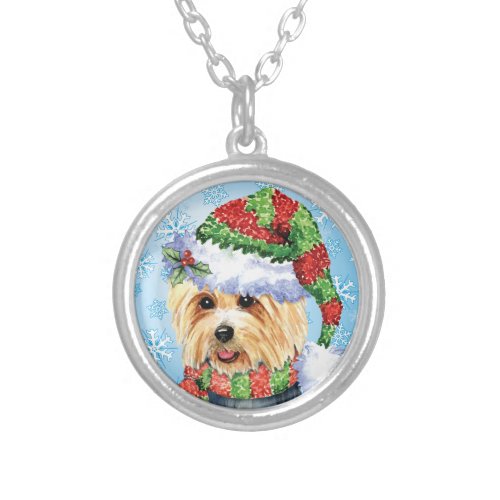 Happy Howlidays Australian Terrier Silver Plated Necklace