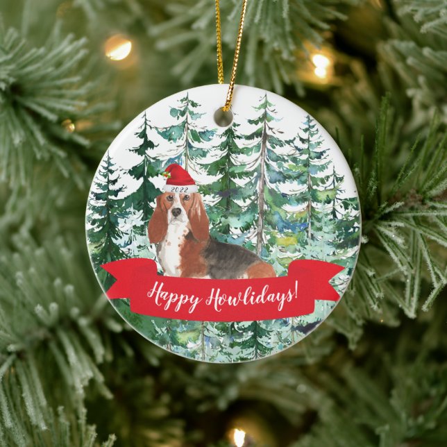 Happy Howlidays Basset Hound Dog Christmas Ornamen Ceramic Ornament (Tree)