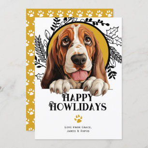 Happy Howlidays Bassett Hound Dog Christmas Holiday Card