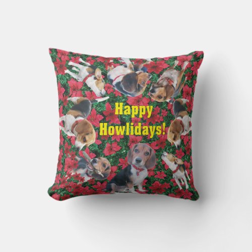 Happy Howlidays Beagle Christmas Pillow