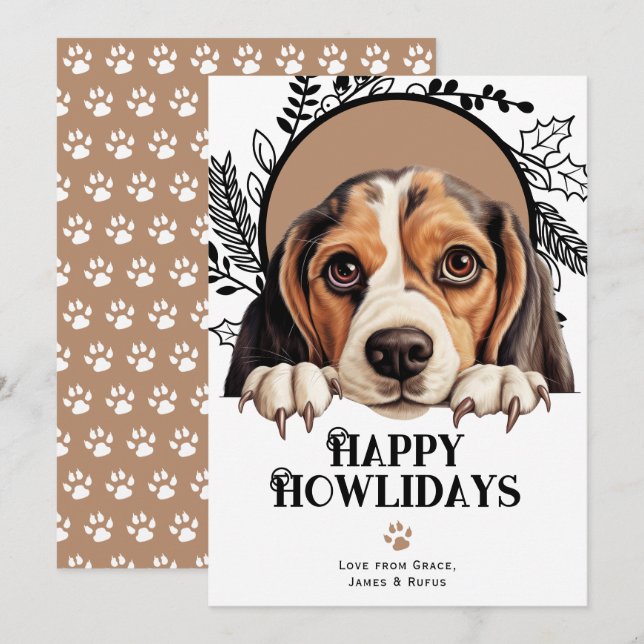 Happy Howlidays Beagle Dog Christmas Holiday Card (Front/Back)