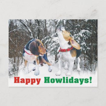 Happy Howlidays! Beagle Snowy Woods Post Card by WackemArt at Zazzle