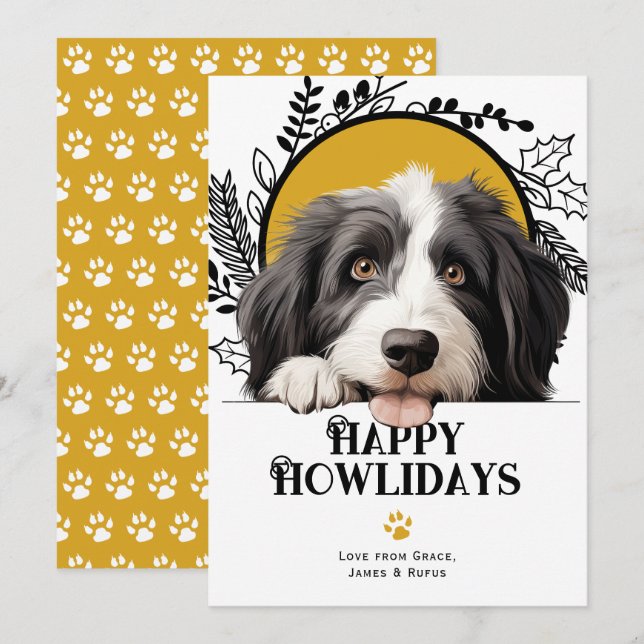 Happy Howlidays Bearded Collie Dog Christmas Holiday Card (Front/Back)