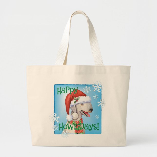 Happy Howlidays Bedlington Terrier Large Tote Bag (Front)