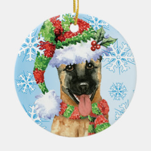 Happy Howlidays Belgian Malinois Ceramic Ornament