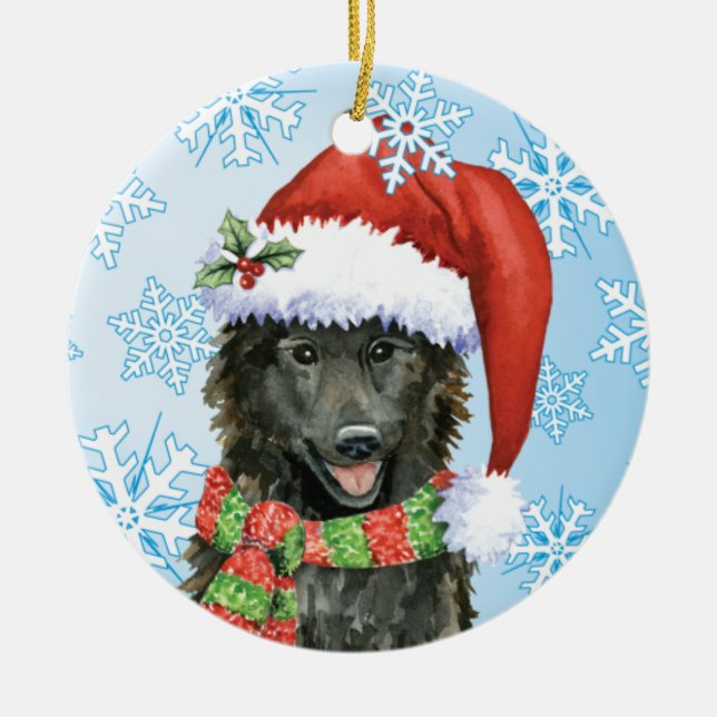 Happy Howlidays Belgian Sheepdog Ceramic Ornament (Front)