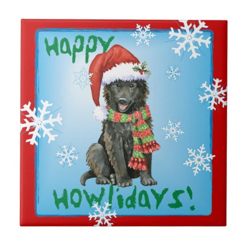 Happy Howlidays Belgian Sheepdog Ceramic Tile