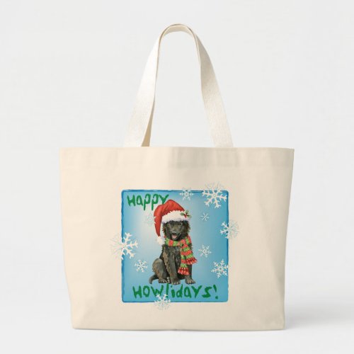 Happy Howlidays Belgian Sheepdog Large Tote Bag