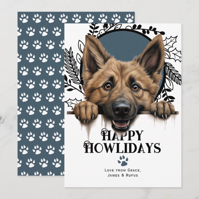 Happy Howlidays Belgian Shepherd Dog Christmas Holiday Card (Front/Back)