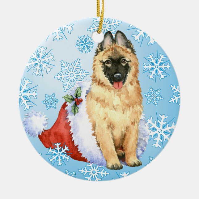 Happy Howlidays Belgian Tervuren Ceramic Ornament (Front)