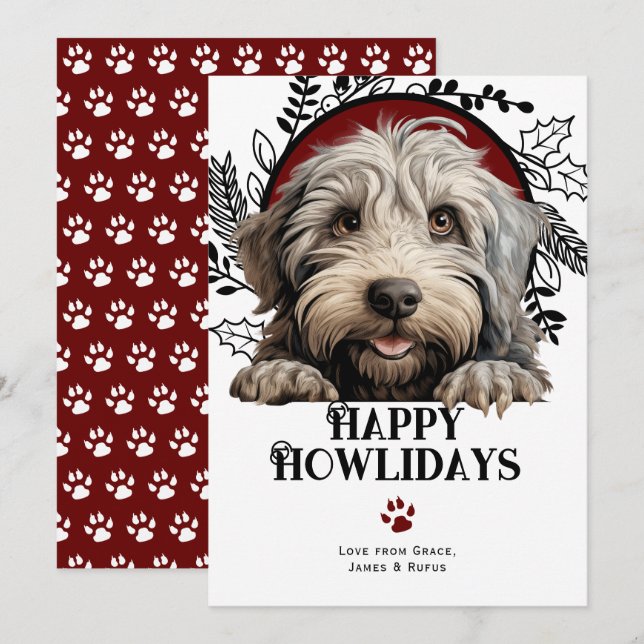 Happy Howlidays Bergamasco Dog Christmas Holiday Card (Front/Back)