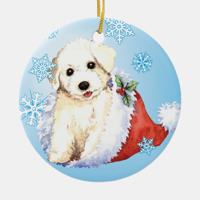 Happy Howlidays Bichon Ceramic Ornament (Front)