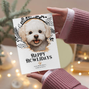 Happy Howlidays Bichon Frise Dog Christmas Holiday Card