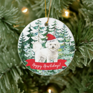 Happy Howlidays Bichon Frise Dog Christmas Ornamen Ceramic Ornament