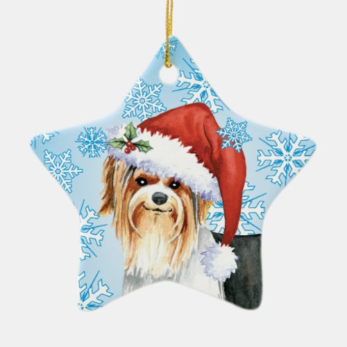 Happy Howlidays Biewer Terrier Ceramic Ornament